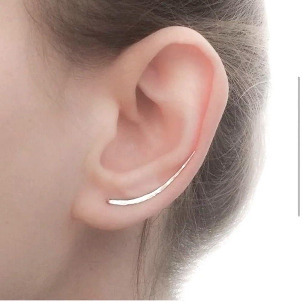 Anthro Devotion Minimalist Hammered Metal Climber Crawler Dainty silver Earrings